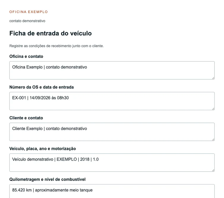 Formulário de entrada de veículo sendo preenchido no navegador